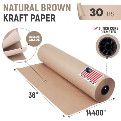 36" Paper Dispenser with Cutter + 30 lb Natural Brown Kraft Paper Roll - color: 1 Roll + Dispenser, size: 36" x 1200' 30 Lb