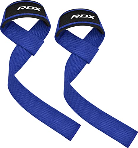 RDX Lifting Straps for Weightlifting –100% Cotton Heavy Duty Gym Wrist Strap with 5MM Neoprene Padding, 60CM Anti-Slip Hand Grip Wraps for Deadlifts Powerlifting Workouts Strength Training, Men Women - color: Blue