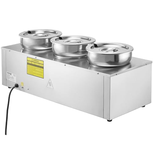 VEVOR Electric Soup Warmer, Three 7.4QT Stainless Steel Round Pot 86~185°F Adjustable Temp, 1200W Commercial Bain Marie with Anti-dry Burn and Reset Button, Soup Station for Restaurant, Buffet, Silver - size: 3*7.4QT