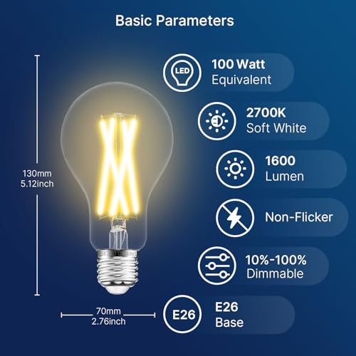 FLSNT 100W Eq Dimmable A21 LED, 1600LM, 2700K, E26, 8P - color: 100w 2700k Soft White, size: 8 Count (Pack of 1)