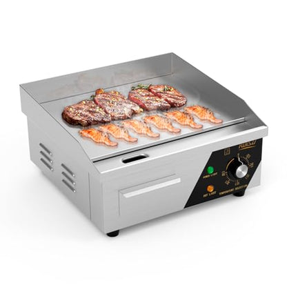 ROVSUN 14" Electric Countertop Flat Top Griddle, 1500W Electric Griddle, Teppanyaki Grill Stainless Steel with Adjustable Temperature Control 122°F-572°F for Home Restaurant Commercial - size: 14"