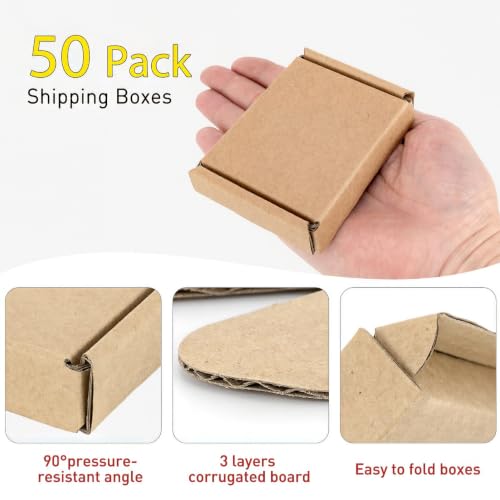 Ellbest 50pcs Small Kraft Cardboard Boxes, 3.34 x 2.56 x 0.67inches - size: 3.34 x 2.56 x 0.67 inches