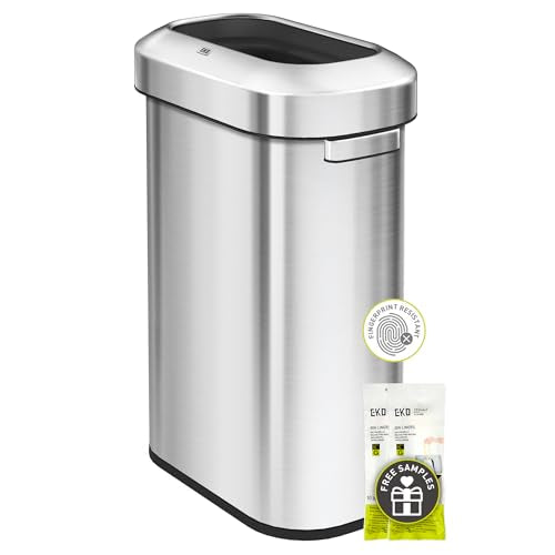 EKO Urban 24 Gallon/ 90 Liter Open Top Stainless Steel Slim Commercial Trash Can, Tall Kitchen Garbage Bin, Heavy-Duty Commercial Grade Large Trash Can for Home, Office, Hotel, Cafe, Restaurant, Dorm - color: Stainless Steel, size: 90 Liter, Slim