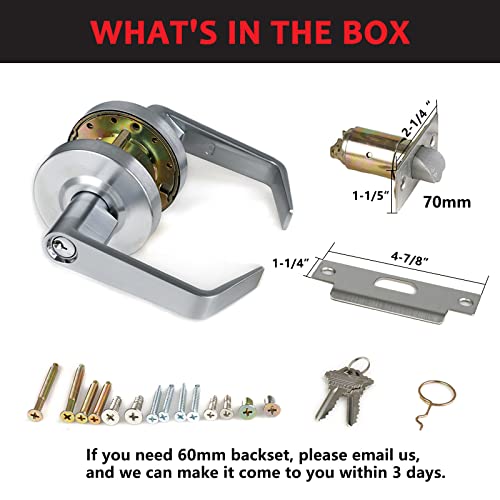 Hospital Storeroom Door Handle Lock Set with Satin Chrome 26D Finish and Heavy Duty Grade 2 Handle Lever,GRD2-74ST-1P - size: STOREROOM（2-3/4 IN Backset)