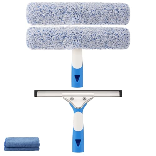 Mitclear Window Cleaning Kit 10IN Squeegee & Scrubber for Shower Glass Car - size: 10 IN