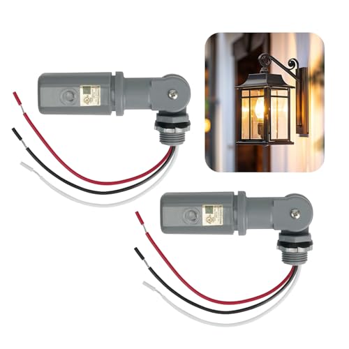 2 Pcs Photocell Sensor for Outdoor Lights, 120-277VAC Wide Voltage, 50/60 Hz Dusk to Dawn Photocell Switch, IP54 Waterproof for High Power Loads in Commercial or Industrial