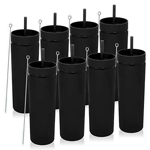 Volhoply 20oz Tumbler with Lid and Straw 8 Pack,Double Wall Plastic Skinny Tumblers Bulk,Reusable Travel Cute Coffee Mug,BPA Free Matte Acrylic Water Cups With Straw for Party,DIY Gifts(Black,8 Set) - color: Black