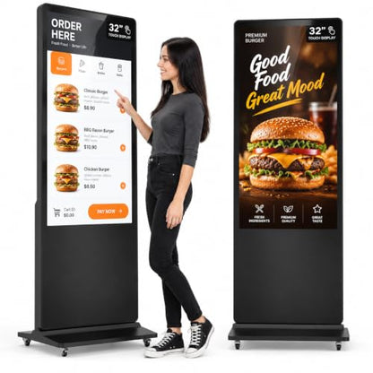 HARZHI 32 Inch Digital Signage Kiosk, 2K Touchscreen Floor Standing Advertising Display with IPS LCD Screen, Android OS and Auto Media Player - size: 32''_touchscreen
