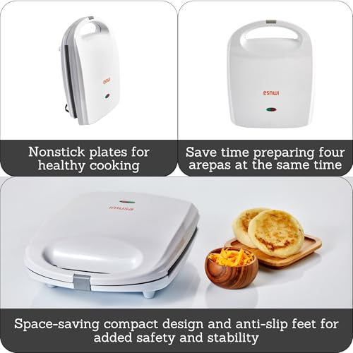 Imusa USA GAU-80300 4 Slot Electric Arepa Maker with Nonstick Surface (1,200-Watts), White - size: 4 Slot, style: Arepa maker