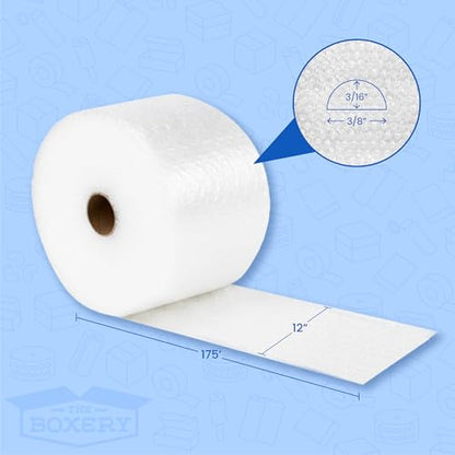 The Boxery 12 inch x 175 feet Bubble Roll, Small Bubble 3/16 inch Cushioning Wrap, Perforated Every 12 inch for Packing Moving Shipping Supplies, 3 Rolls, 525 ft Total - size: 12 inch x 525 ft
