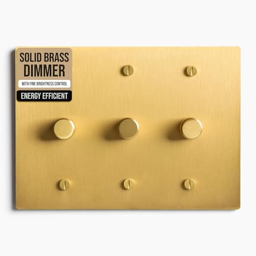 SELECT 3 Gang Solid Brass Rotary Dimmer Switch, 3-Way & 1-Way Compatible - color: Satin Brass, size: 3 Gang, style: 1/3-Way Dimmer