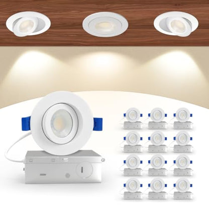 Aosclex 12 Pack 3 Inch Adjustable Gimbal 5CCT Recessed LED Light 7W 800LM - color: White-3inch, size: 12 Pack