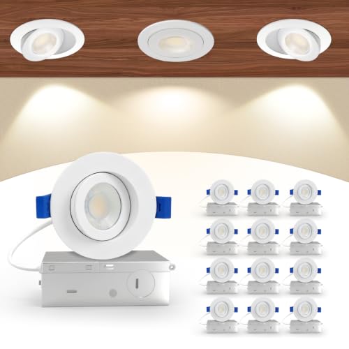 Aosclex 12 Pack 3 Inch Adjustable Gimbal 5CCT Recessed LED Light 7W 800LM - color: White-3inch, size: 12 Pack