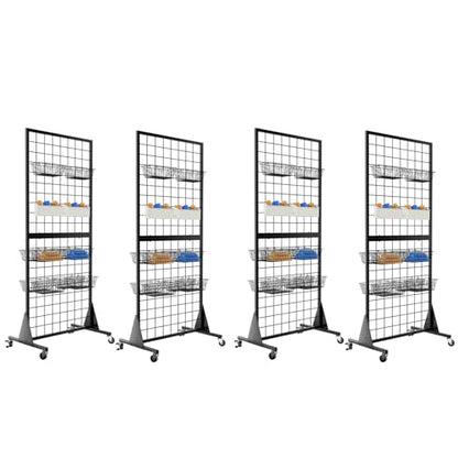 4-Pack Gridwall Panel Display Stand, 2'x5.5' Heavy Duty Floor Standing Rack with Detachable Girdwall, Movable Silent Wheel, Easy to Transport, Ideal for Retail & Craft Fairs - color: 4-Pack