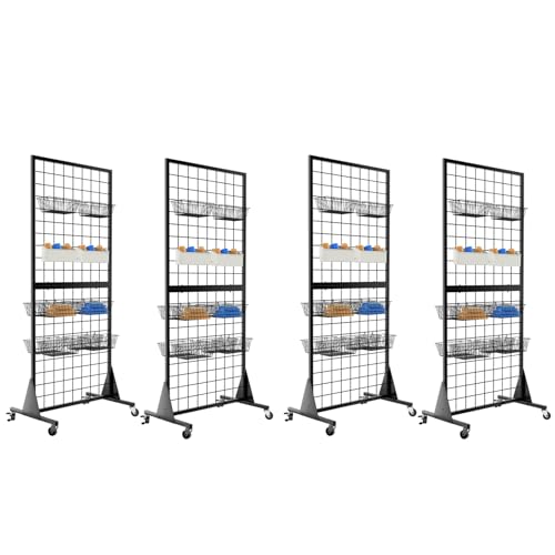 4-Pack Gridwall Panel Display Stand, 2'x5.5' Heavy Duty Floor Standing Rack with Detachable Girdwall, Movable Silent Wheel, Easy to Transport, Ideal for Retail & Craft Fairs - color: 4-Pack