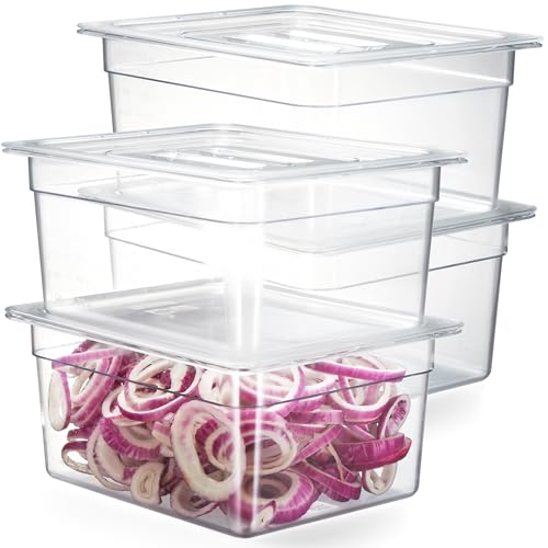 CURTA 4-Pack 1/2 Size 6" Deep NSF Polycarbonate Food Pans with Handled Lids & Drain Trays | Dishwasher & Freezer Safe Clear Container for Prep Tables, Buffet, Salad Bar, Commercial & Home Kitchen - color: 1/2 Size, size: 6" Deep Pan with Lid
