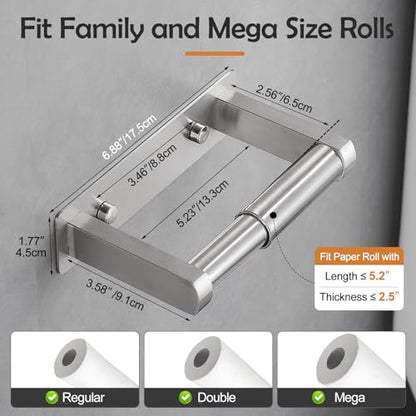 Pokim Brushed Nickel Toilet Paper Holder,Self Adhesive or Screw Wall Mount Toilet Roll Holder Stainless Steel Double Post Tissue Holder for Bathroom,Commercial Toilet Paper Dispenser - color: Brushed Nickel
