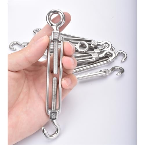 8Pcs M6 Turnbuckle,Alele Screw Hook to Eye Open Body Draw-in Bolt Stainless Steel Adjustable Wire Rope Tensioner - size: M6 Turnbuckle