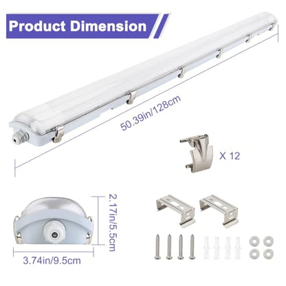 4FT LED Vapor Tight Light Fixtures 2Pack, Clear Cover, 40W 5600LM