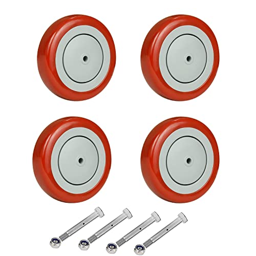 5" Wheels for Cart, 3/8" Axle Polyurethane Shopping Cart Wheels Replacement Casters 1200lbs Total Capacity (4-Pack 3/8" Bore, Red) - style: Red(3/8'' Bore)
