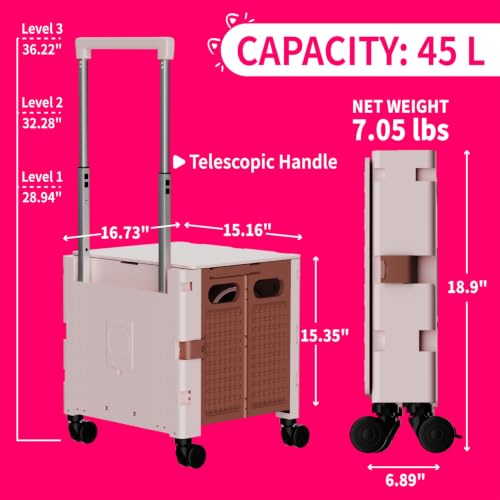 Foldable Shopping Cart with Wheels: Cat-Style Rolling Utility Crate - color: Khaki