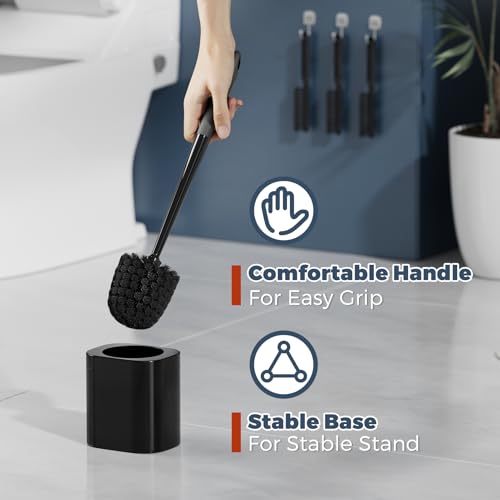 Holaloha Toilet Brush and Holder Set, Space Saving, 3 Pack, Black - color: Black