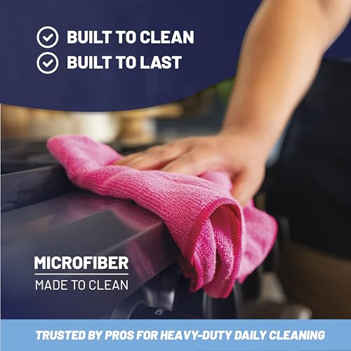 MW Pro Pink Microfiber Cleaning Cloths – 12 Pack, 16" x 16" – Premium Professional-Grade Pink Towels Built for Cleaning Pros, Hotels, Interiors & Home – Stays Pink, All-Purpose, Streak-Free - color: Pink