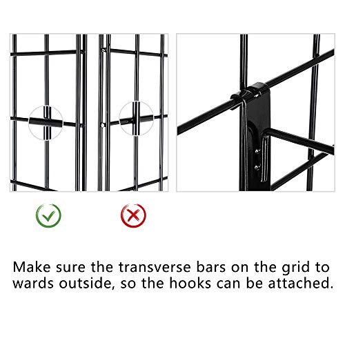 Bonnlo 6' x 2' Triangle Grid Panel Tower with Base and Casters, 5mm Wire, 220 lbs Capacity Wall Display Rack with 3 Sizes x 6 Hooks, Black