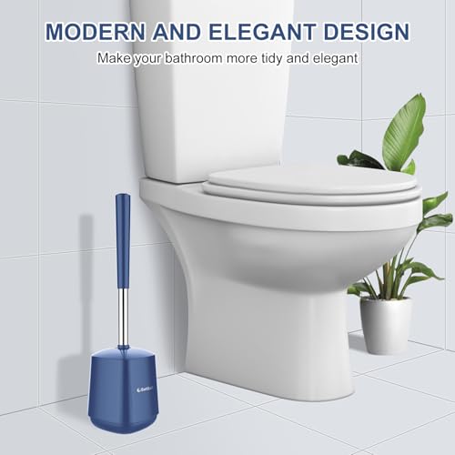 SetSail Toilet Brush and Holder, Self Closing Lid Toilet Bowl Brushes Holder and Extra Long Handle Ventilated Toilet Brush Set for Bathroom Cleaning, Nylon Bristles, Dark & Blue - color: Dark Blue, size: 1 pack