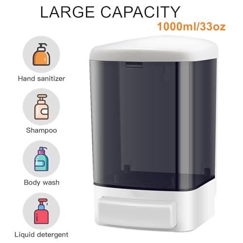 6-Pack Soap Dispenser Wall Mount 1000ml (33.8oz) –Commercial Heavy-Duty Plastic Liquid Dispenser for Soap,Shampoo, Hand Sanitizer– Manual Pump for Bathroom, Kitchen, Restaurant,Hotel (1000ml) - size: 6Pack-1000ml