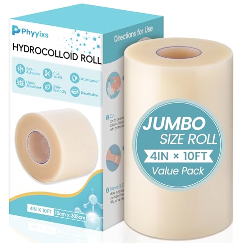 Hydrocolloid Roll(4in x 10ft) for Wound Care – Cut-to-Size, Extra Large Hydrocolloid Patch Tape Bandages with Self-Adhesive – Waterproof Dressing for First Aid, Acne, Burns, Blisters - size: 4in x 10ft
