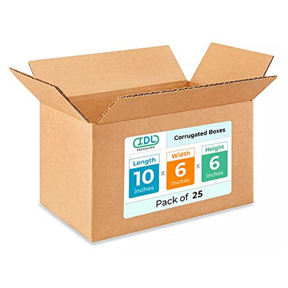 Medium Moving & Shipping Boxes 10"L x 6"W x 6"H (25-Pack) - Extra Strength 200 lb vs Regular - Corrugated Packing Boxes for USPS/UPS/FEDEX - Durable Cardboard Box - Shipping Box by IDL Packaging - size: 10 * 6 * 6" (Medium Boxes)