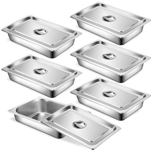 6 Set Hotel Pans Full Size 2.5" Deep Stainless Steel Steam Table Pan w/Lids - color: 1/1, size: 2-1/2'' Deep