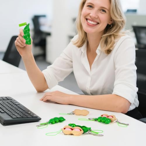 12 PCS Squeeze Bean Peanuts Keychain, Pea Peanut Keychain Fidget Toys, Soybeans Peanuts Sensory Fidget Toys Gifts for Stress Relief, Keyring, Decoration, Party Toys Supplies