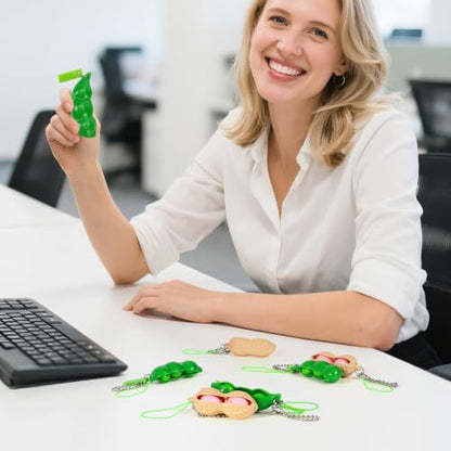 12 PCS Squeeze Bean Peanuts Keychain, Pea Peanut Keychain Fidget Toys, Soybeans Peanuts Sensory Fidget Toys Gifts for Stress Relief, Keyring, Decoration, Party Toys Supplies