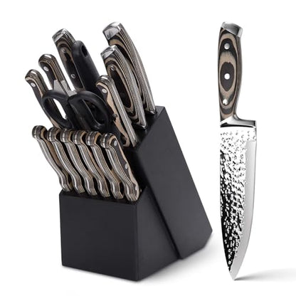 15 Pieces Kitchen Knife Set with Block and Sharpener Gray - color: Gray/Black