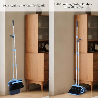 Broom and Dustpan Set 52-in Long Adjustable Handle Broom Dustpan Combo - color: Blue