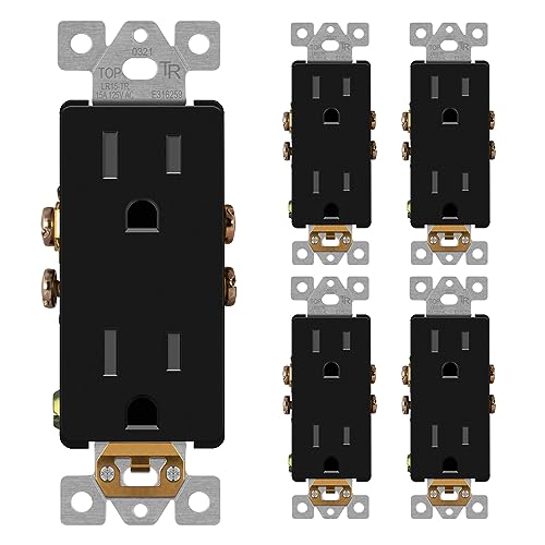 LIDER Decorator Receptacle, Tamper-Resistant Wall Outlet, 15A, 5-Pack - color: Black, size: 15 Amp (No Wall Plate)