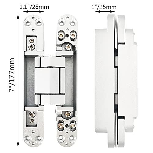 Invisible Hinge Concealed Door Hinges Heavy Duty Hidden Hinge up to 176 Pound Doors 3-D Adjustable 7 inch Silver - 1 Pair - color: 7"_Silver_2 Pack