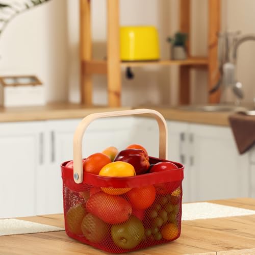 Roshtia 6 Pcs Metal Mesh Basket with Handle, Garden Basket for Christmas - color: Red, size: 9.65 x 9.65 x 7.09 Inch