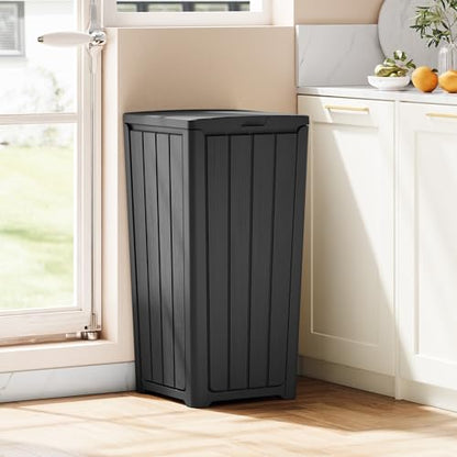 Fancyango Resin Outdoor Trash Can with Lid, 30 Gallon, Black - color: Black, size: 30 Gallon