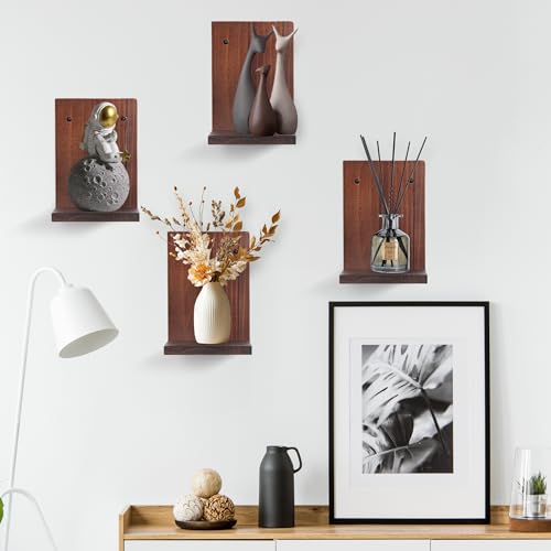Small Wall Shelf,L-Shaped Small Floating Shelves for Plants Speaker Table Lamp Display,Wooden Ledges Indoor Modern Midcentury Decorative for Gallery Living Room Porch,Pine,2 Pack(Rustic Walnut) - color: Rustic Walnut, size: Set of 2