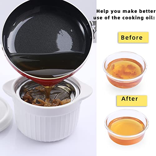 ONTUBE Ceramic Bacon Grease Container Keeper with Strainer 17oz, White - color: White