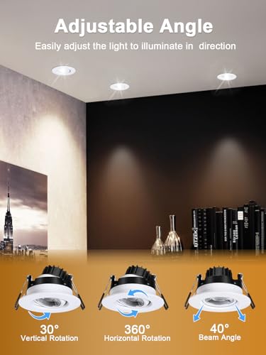 POPANU 3 Inch Gimbal LED Recessed Lights 6 Pack,Adjustable Downlight, White - color: White, size: 3 Inch