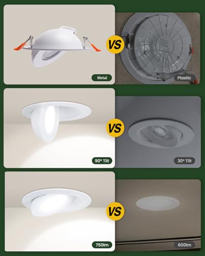 ZYC Gimbal LED Recessed Lighting - 4 Inch 5CCT 9W 360° Rotation Adjustable Eyeball Light,LED Swivel Spotlight,Directional Sloped Ceiling Light,Dimmable Canless Wafer Downlight Pack of 6 Black. - color: Black, size: 4 INCH || 6 PACK