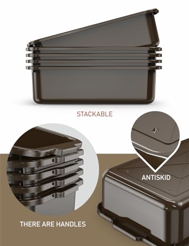 WYT 5-Pack Commercial Bus Tubs Box/Tote Box, Brown Plastic Storage Bin with Handles/Wash Basin Tub (8 Liter) - color: Brown, size: 8 Liter-Brown
