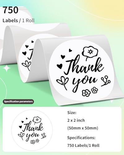 Phomemo 2" White Round Label Stickers Roll for 4X6 Thermal Label Printer for Small Business Supplies - Commercial Grade Thermal Labels for Custom Stickers Personalized & Business Logo - 750pcs / Roll - color: White, size: 2X2*750