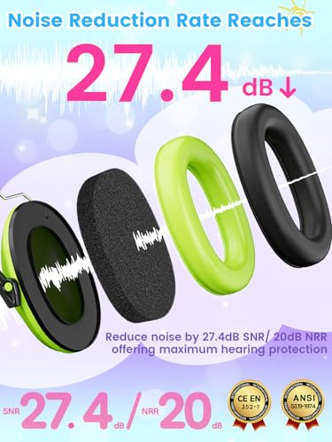 Dr.meter EM100 Noise Cancelling Headphones for Kids Adults, Ear Muffs - color: Green