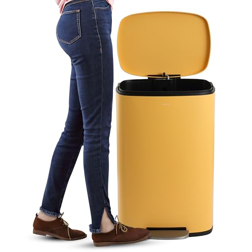 happimess Connor 2-Piece Iron Trash Can, Daffodil Yellow - color: Daffodil Yellow