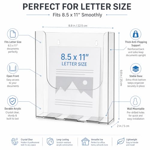 Cabilock 4 Pcs Acrylic Wall File Organizer Clear Vertical Paper Folder Holder Wall Mount Magazine Pocket Brochure Stand for Office Desk 9.8x8.8 In (4PCS) - color: 4PCS